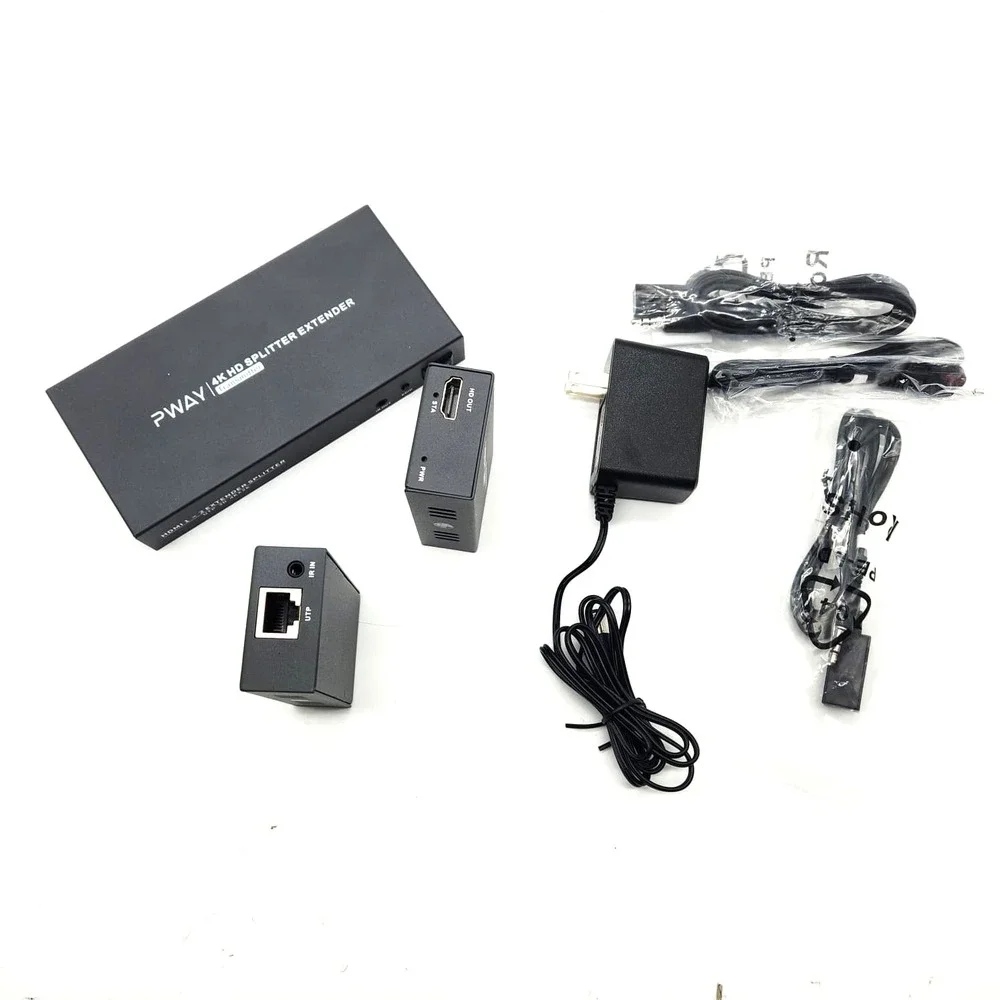 PWAYTEK HDMI Extender 1x2 4K60 Cat6 Splitter 60m IR EDID TX‎ RX Kit